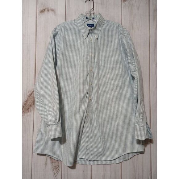 Paul Frederick Shirt Men's 16.5 White Green Blue Button Front Long Sleeve Spring - Picture 1 of 8